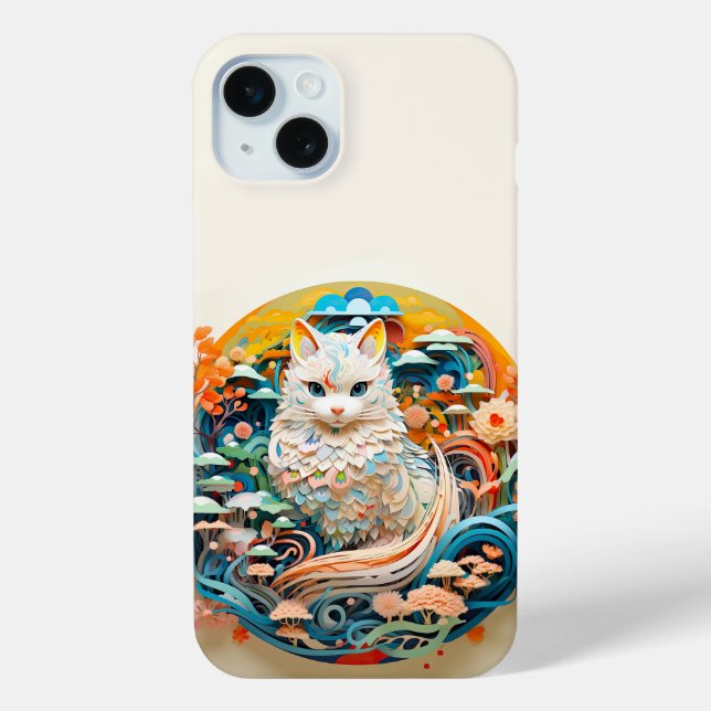 Cute Cat with flowers Paper Cutout Case-Mate iPhone Case (Back)