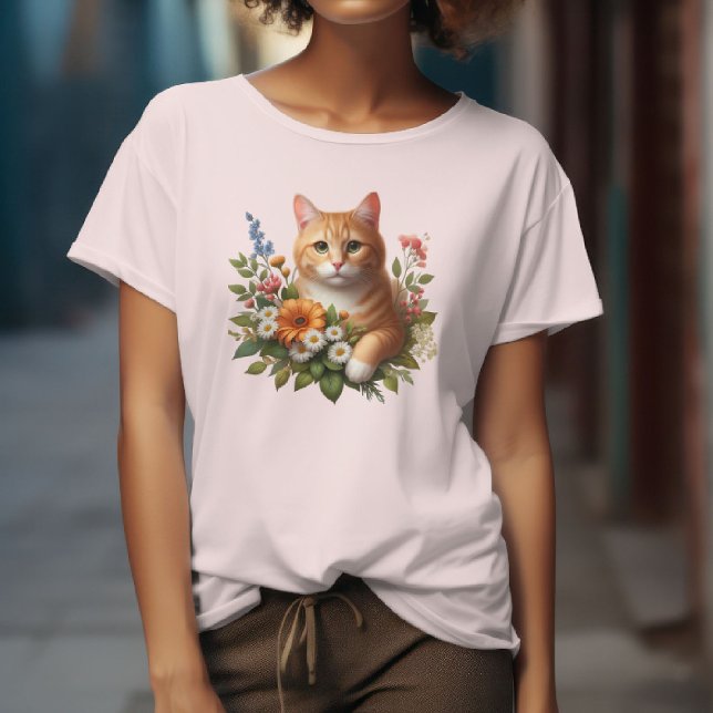 Cute Cat With Flowers T-Shirt (Creator Uploaded)