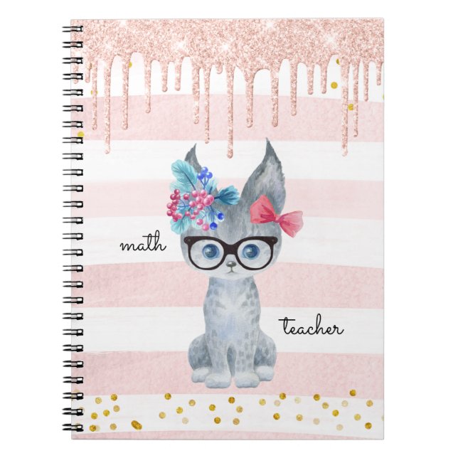 Cute Cat with Glasses Math Teacher Notebook (Front)