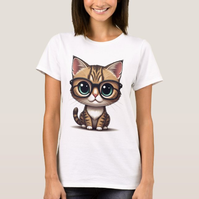 Cute Cat with Glasses T-shirt (Front)