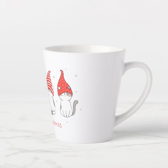 cute cat with gnome hat for christmas. latte mug (Right)