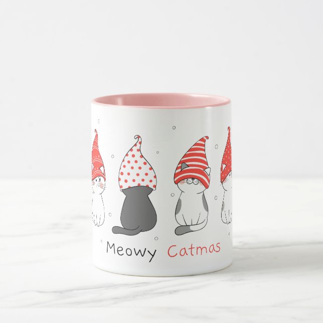 cute cat with gnome hat for christmas. mug (Center)