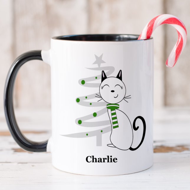 Cute Cat with Green Scarf Christmas Mug (Creator Uploaded)