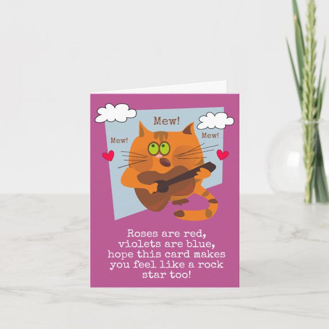 Cute Cat With Guitar Music Teacher Thank you Card (Front)