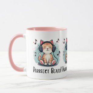 Cute Cat with Headphones Kawaii Music Lover Art Mug