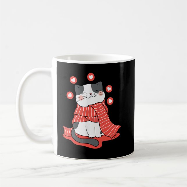 Cute Cat with Heart For Valentines Day And Kitten  Coffee Mug (Left)