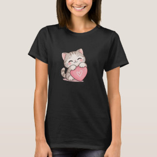 Cute Cat with Heart – Sweet Love & Happiness T-Sh T-Shirt