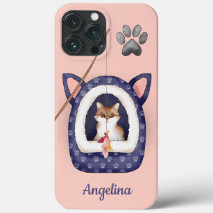 Cute Cat With Her Toy Monogrammed iPhone 13 Pro Max Case