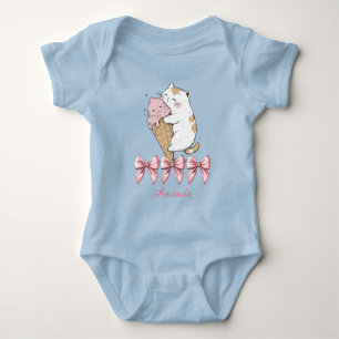 Cute Cat with Ice Cream and name Baby Bodysuit