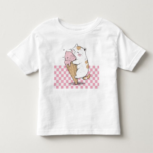 Cute Cat with Ice Cream Cone Toddler T-Shirt (Front)