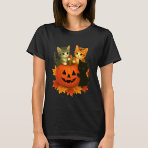 Cute Cat with Jack O Lantern Pumpkins Halloween Co T-Shirt