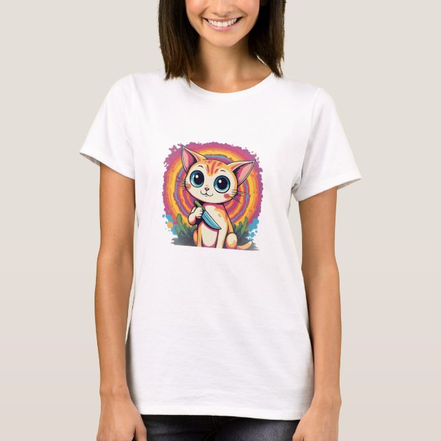 Cute Cat With Knife – “What?” Funny T-Shirt (Front)