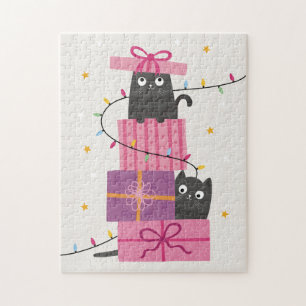Cute cat with lights and Christmas gifts Jigsaw Puzzle