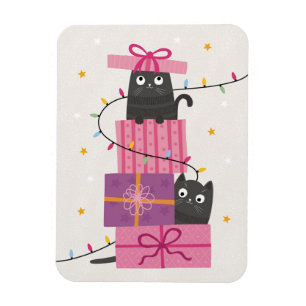 Cute cat with lights and Christmas gifts Magnet
