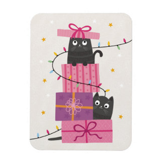 Cute cat with lights and Christmas gifts Magnet