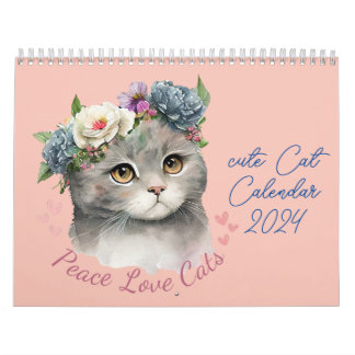 cute cat with love and peace calendar