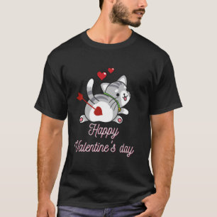 Cute Cat with Love Arrow Happy Valentine's Day T-Shirt