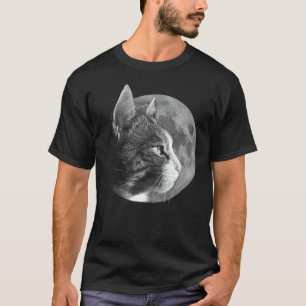 Cute Cat With Moon Funny For Men, Women, Cat Dad, T-Shirt