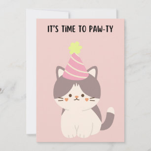Cute cat with party hat birthday card