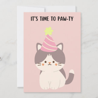 Cute cat with party hat birthday card