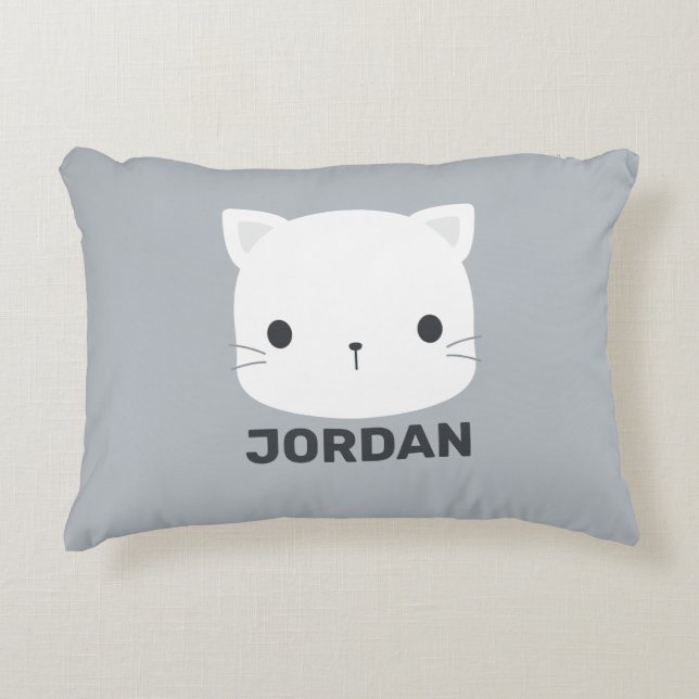 Cute Cat with Personalised Name Decorative Cushion (Front)