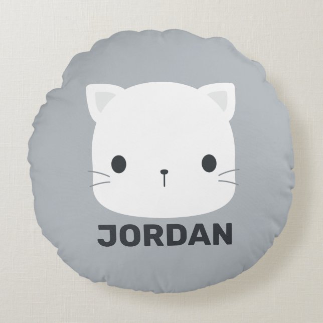 Cute Cat with Personalised Name Round Cushion (Front)