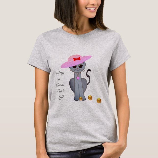 Cute Cat with Pink Hat T-Shirt (Front)