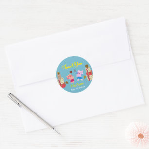 Cute Cat with Presents Blue Kids Birthday Party Classic Round Sticker