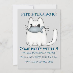 Cute Cat with Prize Fish Birthday Invitation