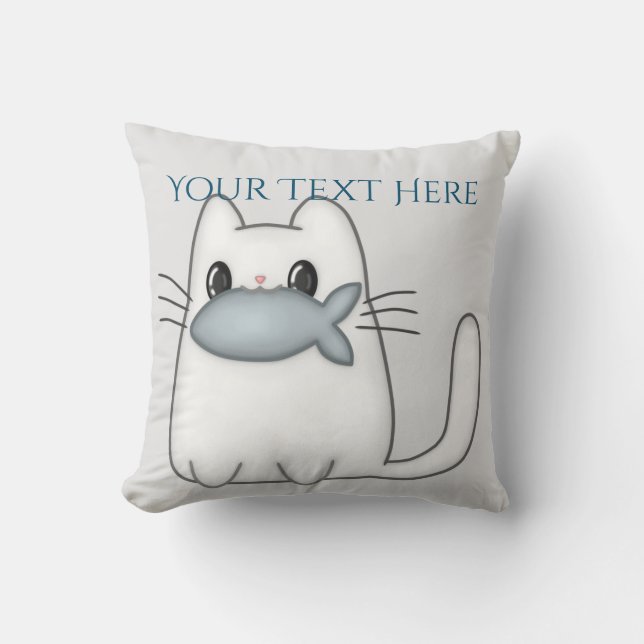 Cute Cat with Prize Fish Cushion (Front)