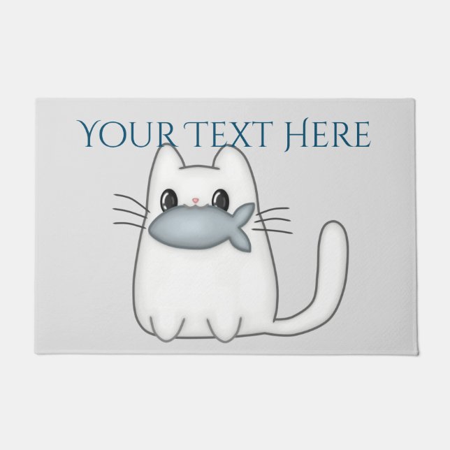 Cute Cat with Prize Fish Doormat (Front)