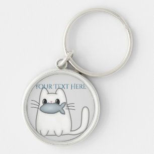 Cute Cat with Prize Fish Key Ring