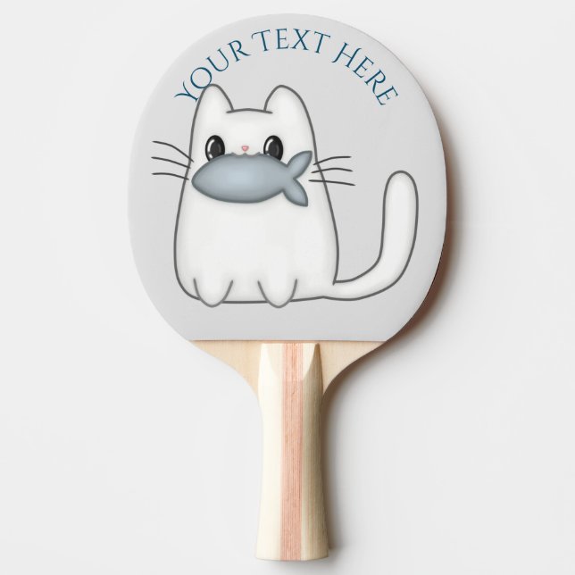 Cute Cat with Prize Fish Ping Pong Paddle (Front)