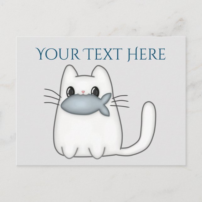 Cute Cat with Prize Fish Postcard (Front)