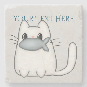 Cute Cat with Prize Fish Stone Coaster