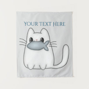 Cute Cat with Prize Fish Tapestry