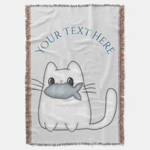 Cute Cat with Prize Fish Throw Blanket