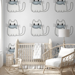 Cute Cat with Prize Fish Wallpaper