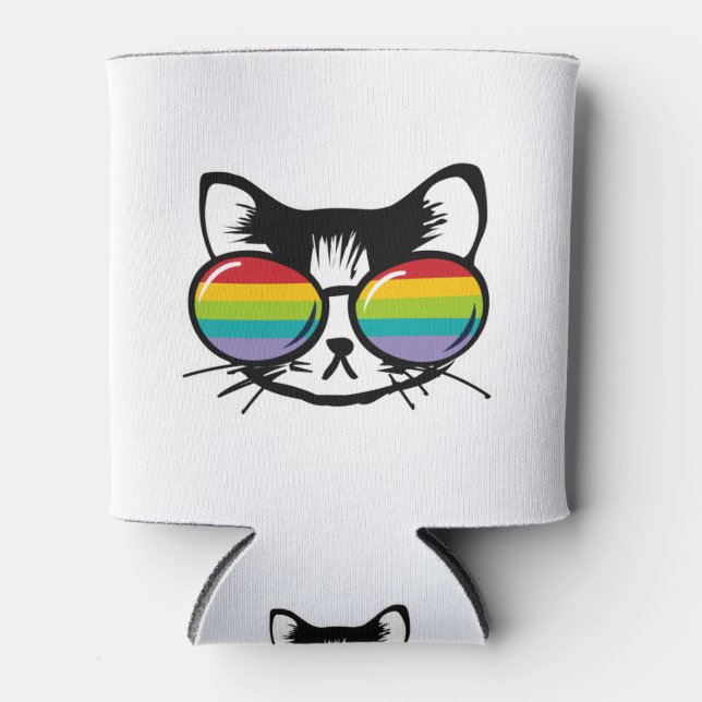 cute cat with rainbow sunglasses can cooler (Front)