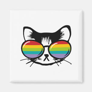 cute cat with rainbow sunglasses magnet