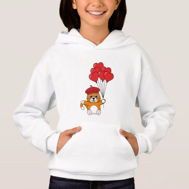 Cute Cat with Red Heart Balloons (Front)