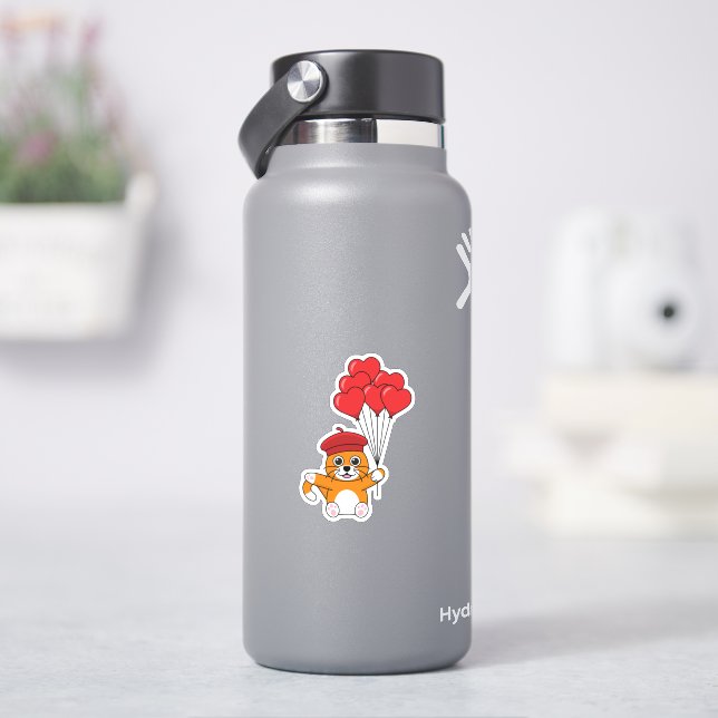 Cute Cat with Red Heart Balloons (HydroFlask)