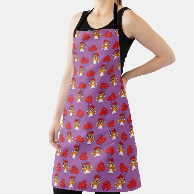 Cute Cat with Red Heart Balloons Apron (Insitu)