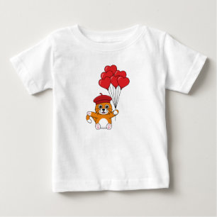 Cute Cat with Red Heart Balloons Baby T-Shirt