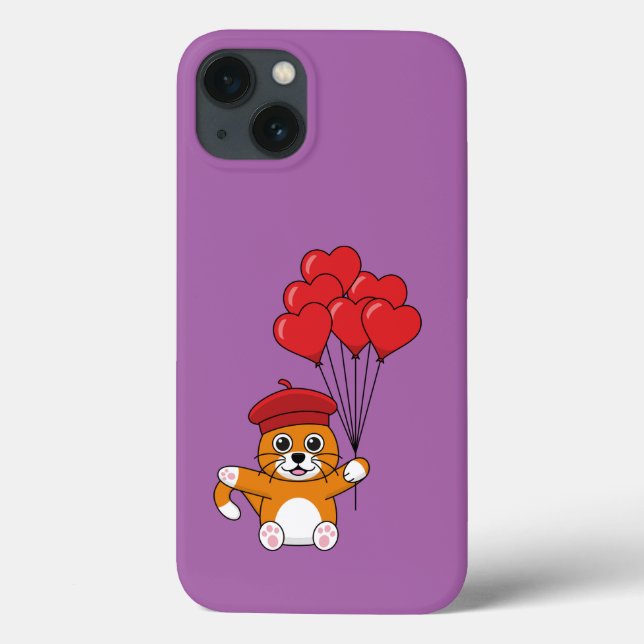 Cute Cat with Red Heart Balloons Case-Mate iPhone Case (Back)