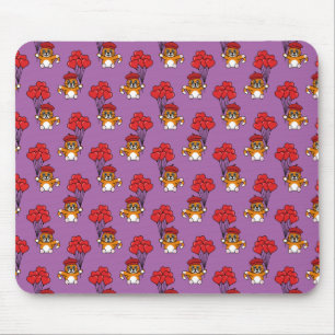 Cute Cat with Red Heart Balloons Mouse Pad