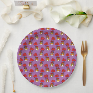 Cute Cat with Red Heart Balloons Paper Plate