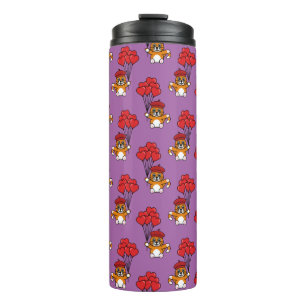 Cute Cat with Red Heart Balloons Thermal Tumbler
