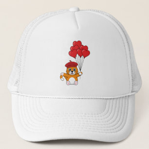 Cute Cat with Red Heart Balloons Trucker Hat