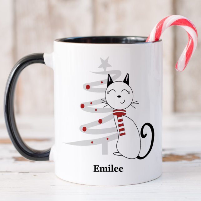 Cute Cat with Red Scarf Christmas Mug (Creator Uploaded)
